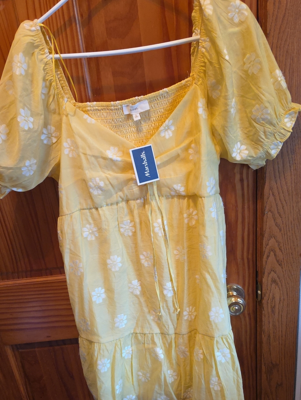 Yellow Floral Square-Neck Dress